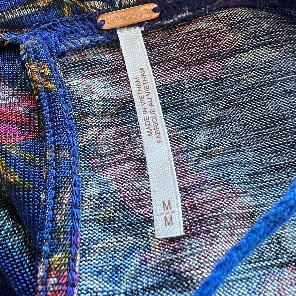 Free People Medium Dock Street Cobalt Blue Floral Ruffle Long Sleeve Shirt - Picture 9 of 10